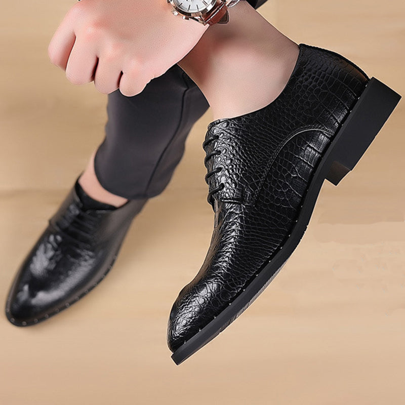 black Men's Croc-effect lace-up dress shoes