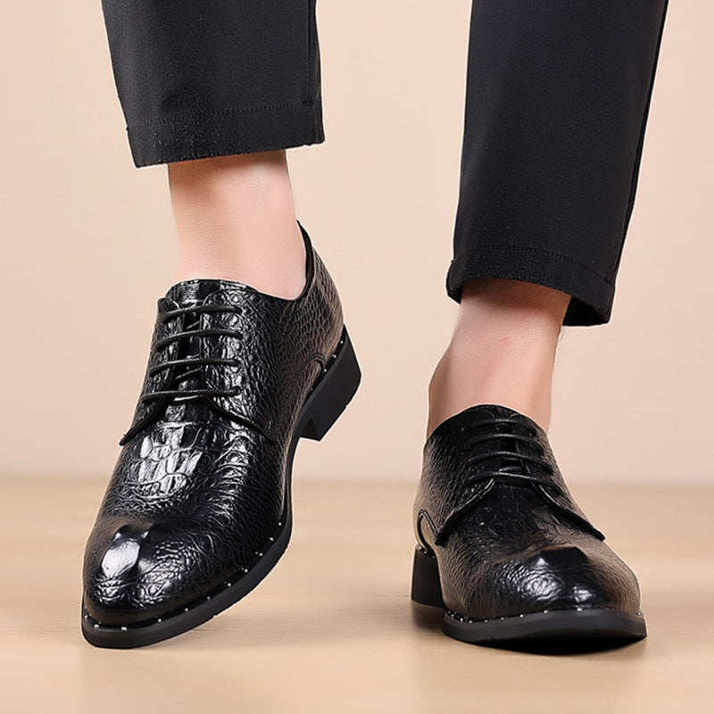 black Men's Croc-effect lace-up dress shoes