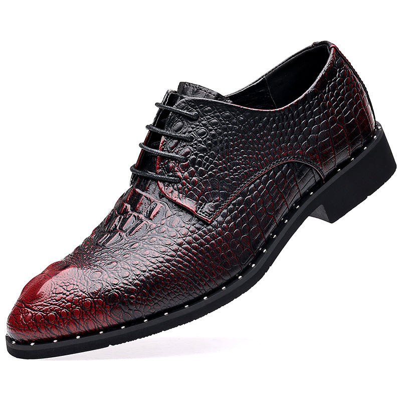 red Men's Croc-effect lace-up dress shoes