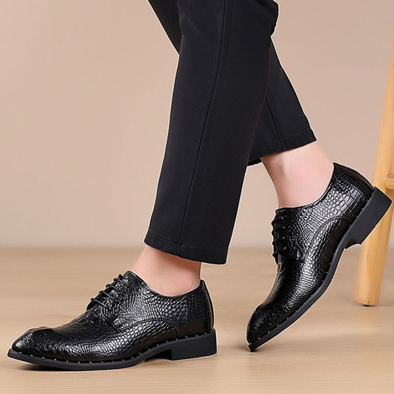 black Men's Croc-effect lace-up dress shoes