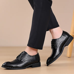 black Men's Croc-effect lace-up dress shoes