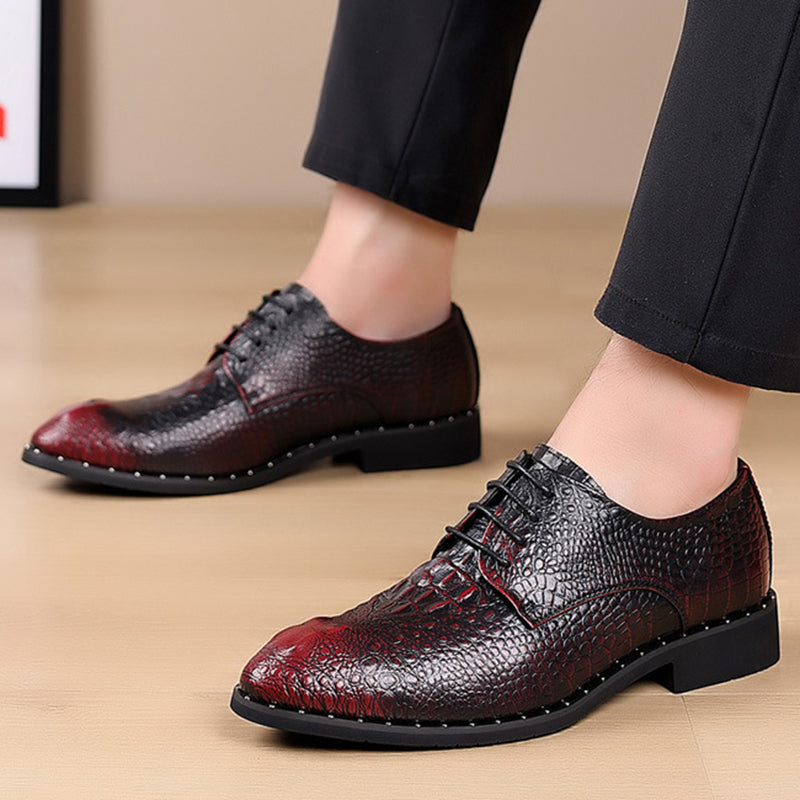 red Men's Croc-effect lace-up dress shoes