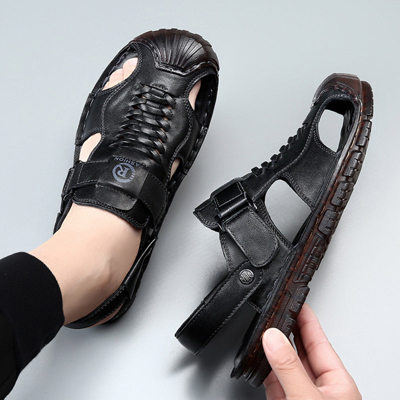 black Men's Non-Slip Perforated Sandals for Outdoor