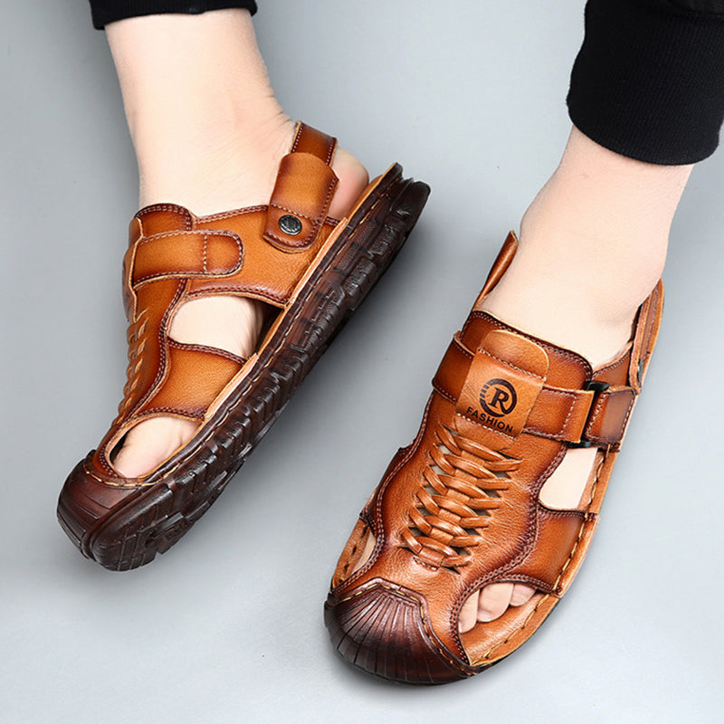 brown Men's Non-Slip Perforated Sandals for Outdoor