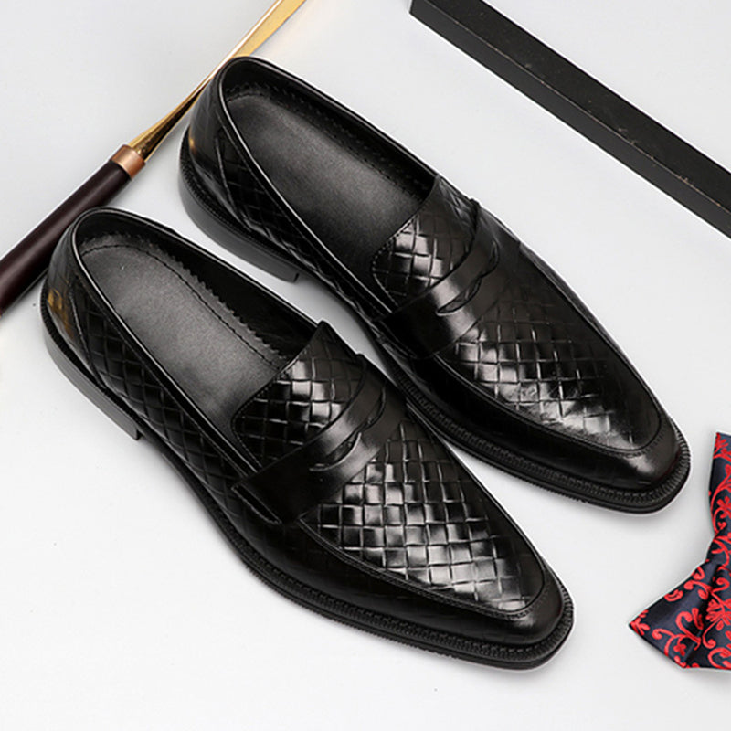 black Men's Retro Woven Patterned Slip-Ons