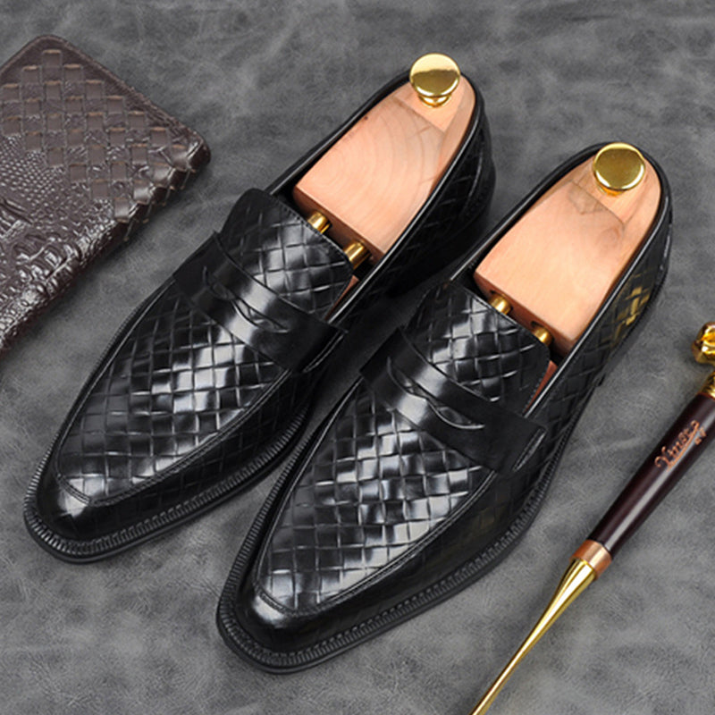 black Men's Retro Woven Patterned Slip-Ons