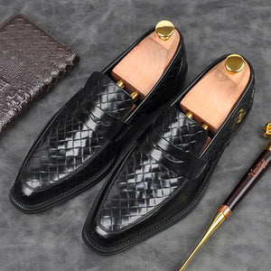 black Men's Retro Woven Patterned Slip-Ons