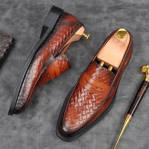 brown Men's Retro Woven Patterned Slip-Ons