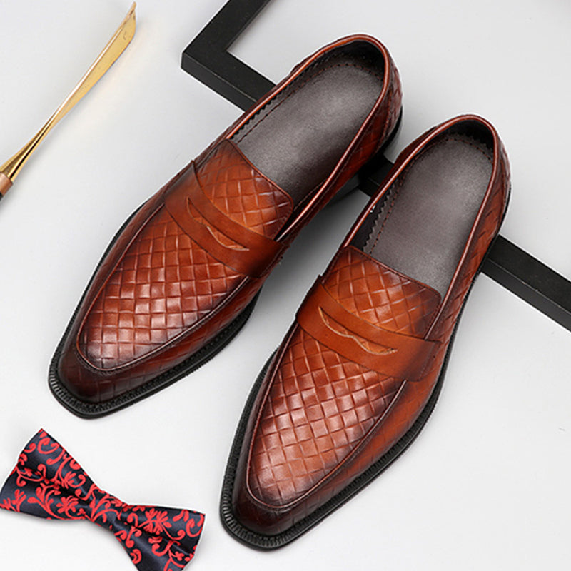 brown Men's Retro Woven Patterned Slip-Ons