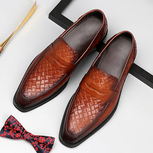 brown Men's Retro Woven Patterned Slip-Ons