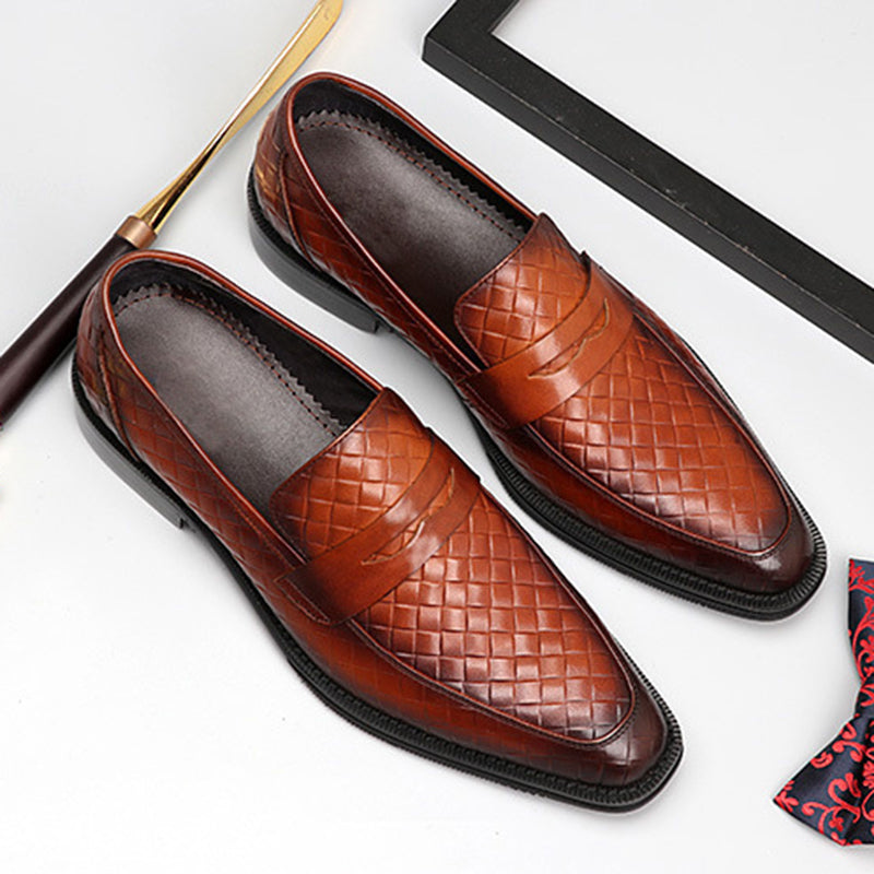 brown Men's Retro Woven Patterned Slip-Ons