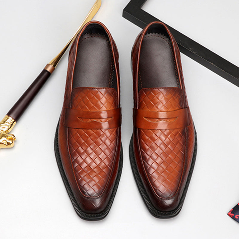 brown Men's Retro Woven Patterned Slip-Ons