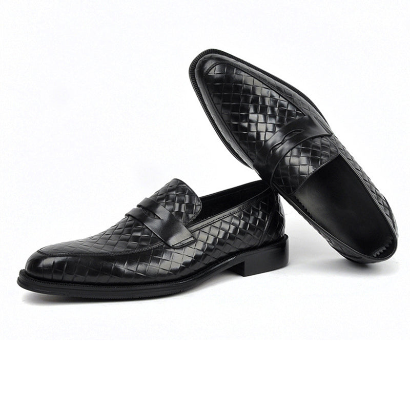 black Men's Retro Woven Patterned Slip-Ons