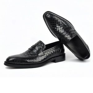 black Men's Retro Woven Patterned Slip-Ons