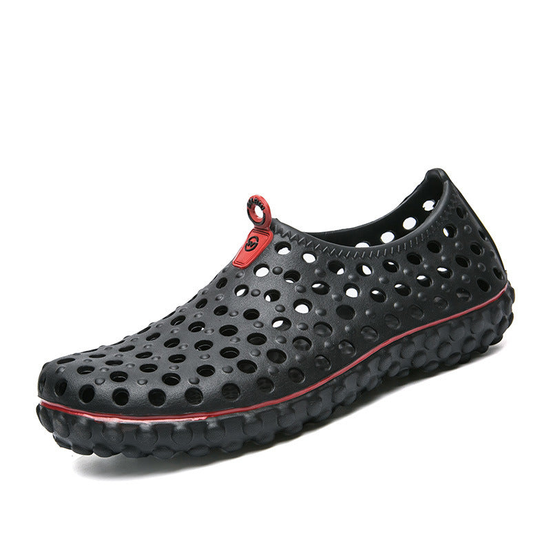 black Men's Summer Hollow Water Shoes Breathable Quick Dry Anti-Slip Beach Sandals