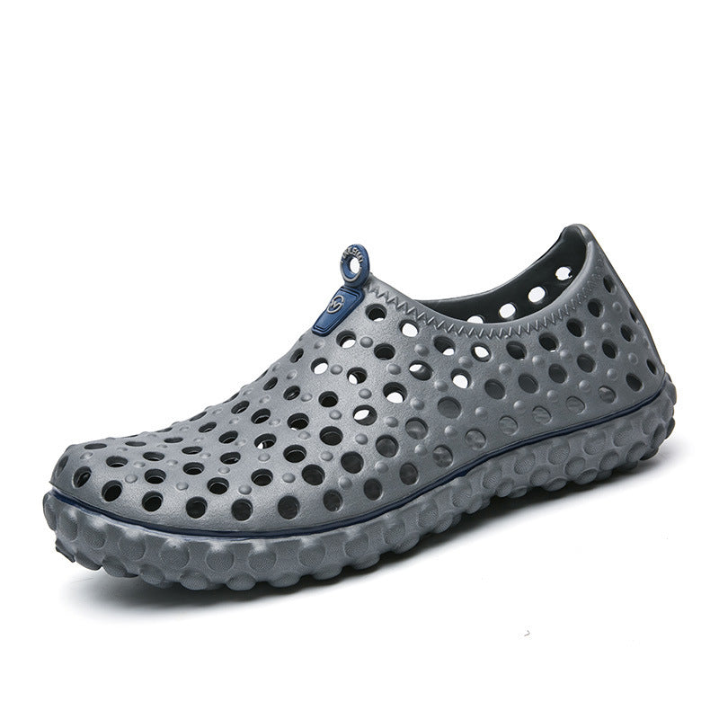 gray Men's Summer Hollow Water Shoes Breathable Quick Dry Anti-Slip Beach Sandals