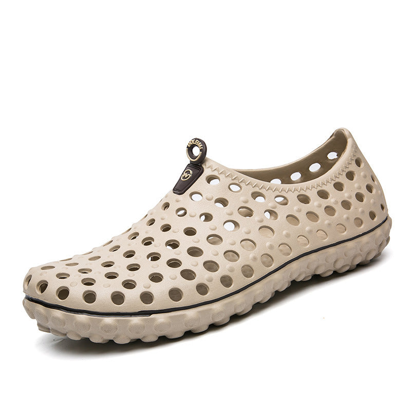 khaki Men's Summer Hollow Water Shoes Breathable Quick Dry Anti-Slip Beach Sandals