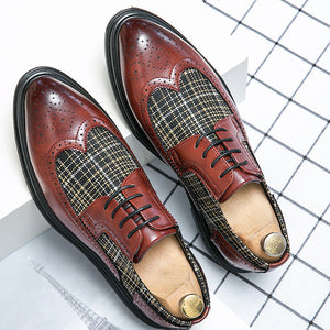 dark brown Men's Tweed Plaid Two Tones Wingtips Oxfords Dress Shoes
