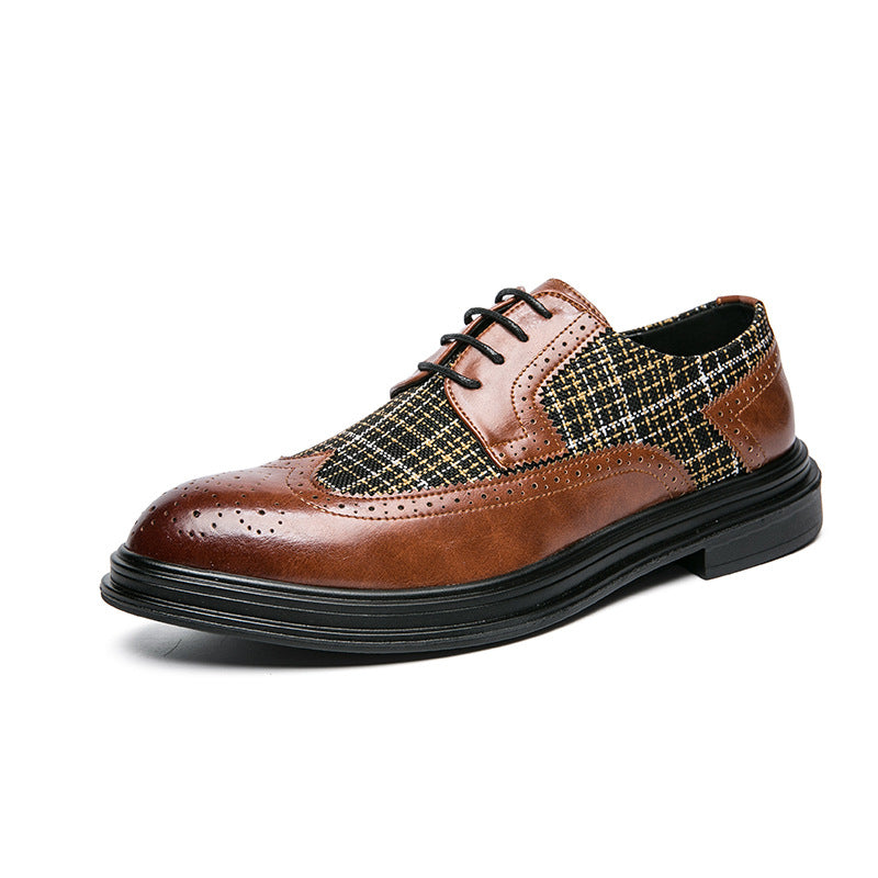 brown Men's Tweed Plaid Two Tones Wingtips Oxfords Dress Shoes