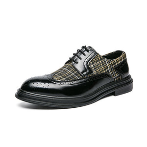 black Men's Tweed Plaid Two Tones Wingtips Oxfords Dress Shoes