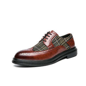 dark brown Men's Tweed Plaid Two Tones Wingtips Oxfords Dress Shoes