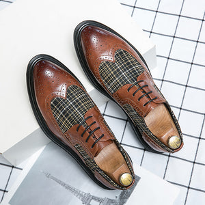 brown Men's Tweed Plaid Two Tones Wingtips Oxfords Dress Shoes