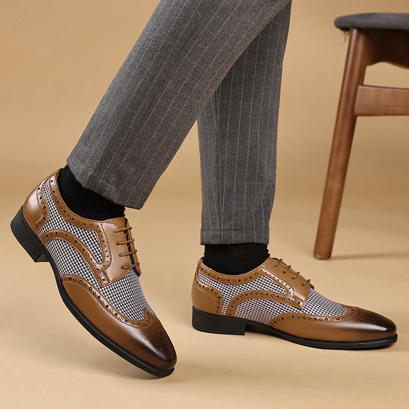 brown Men's Vintage Tweed Plaid 1920s Dress Shoes