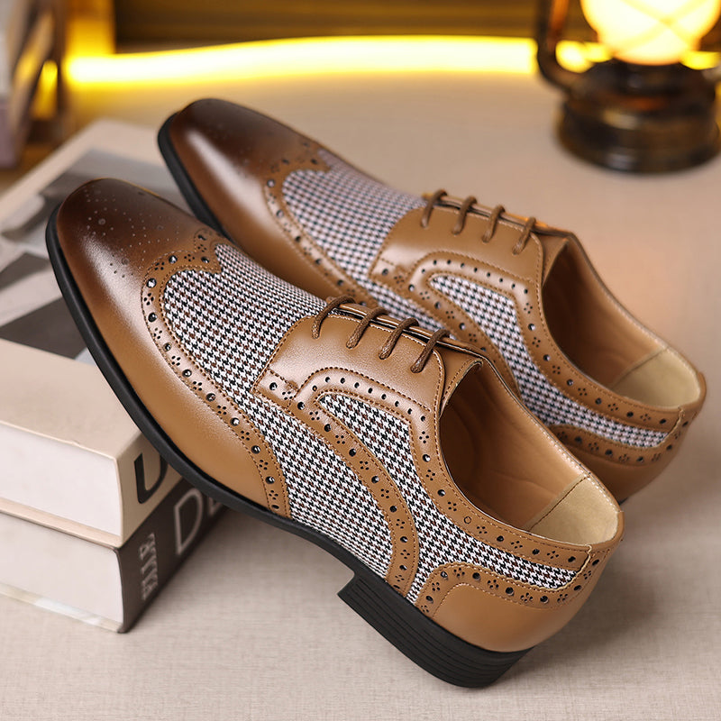 brown Men's Vintage Tweed Plaid 1920s Dress Shoes