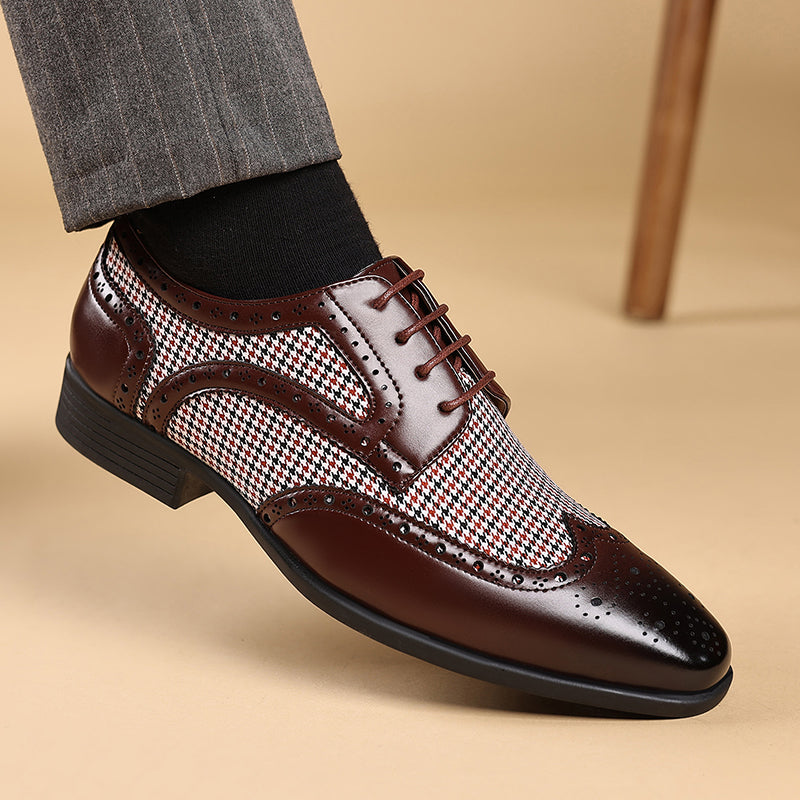 dark brown Men's Vintage Tweed Plaid 1920s Dress Shoes