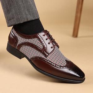 dark brown Men's Vintage Tweed Plaid 1920s Dress Shoes
