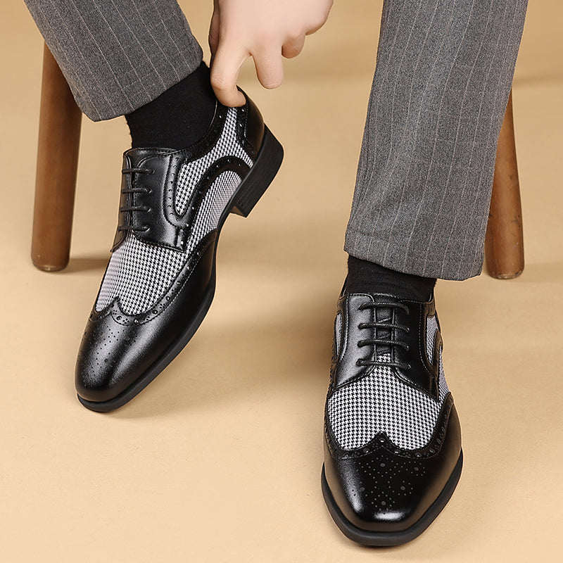 black Men's Vintage Tweed Plaid 1920s Dress Shoes