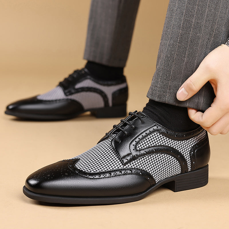 black Men's Vintage Tweed Plaid 1920s Dress Shoes