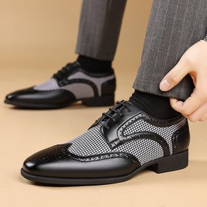 black Men's Vintage Tweed Plaid 1920s Dress Shoes