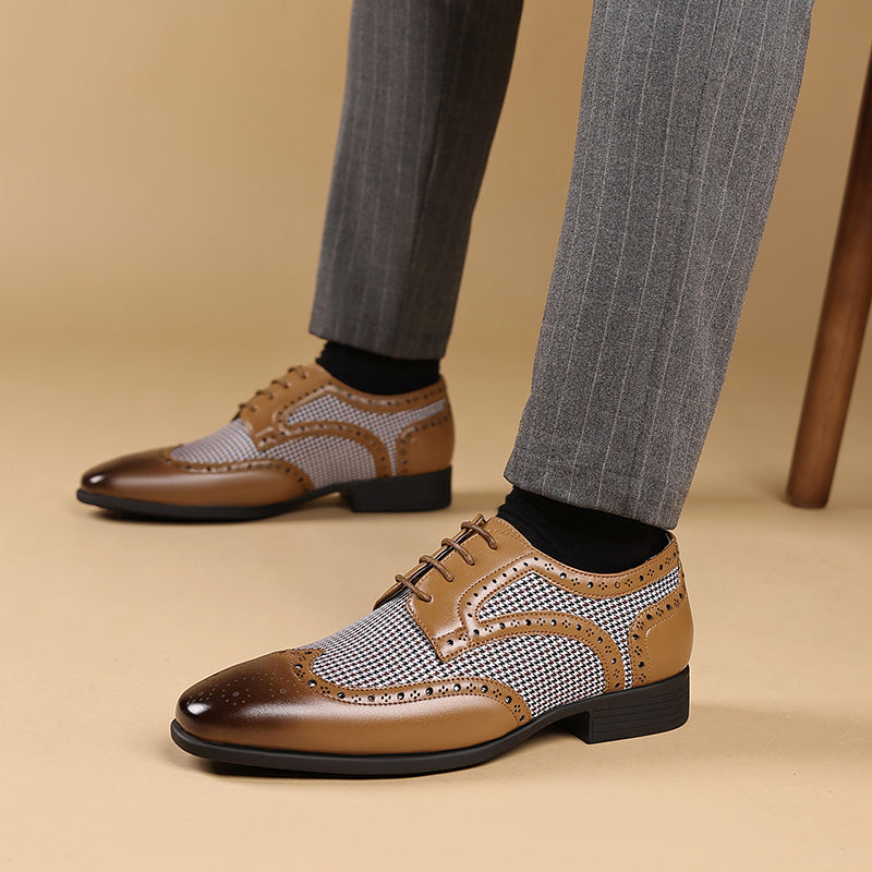 brown Men's Vintage Tweed Plaid 1920s Dress Shoes