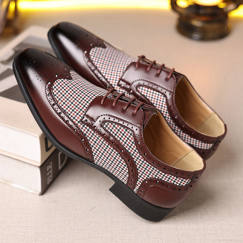 dark brown Men's Vintage Tweed Plaid 1920s Dress Shoes