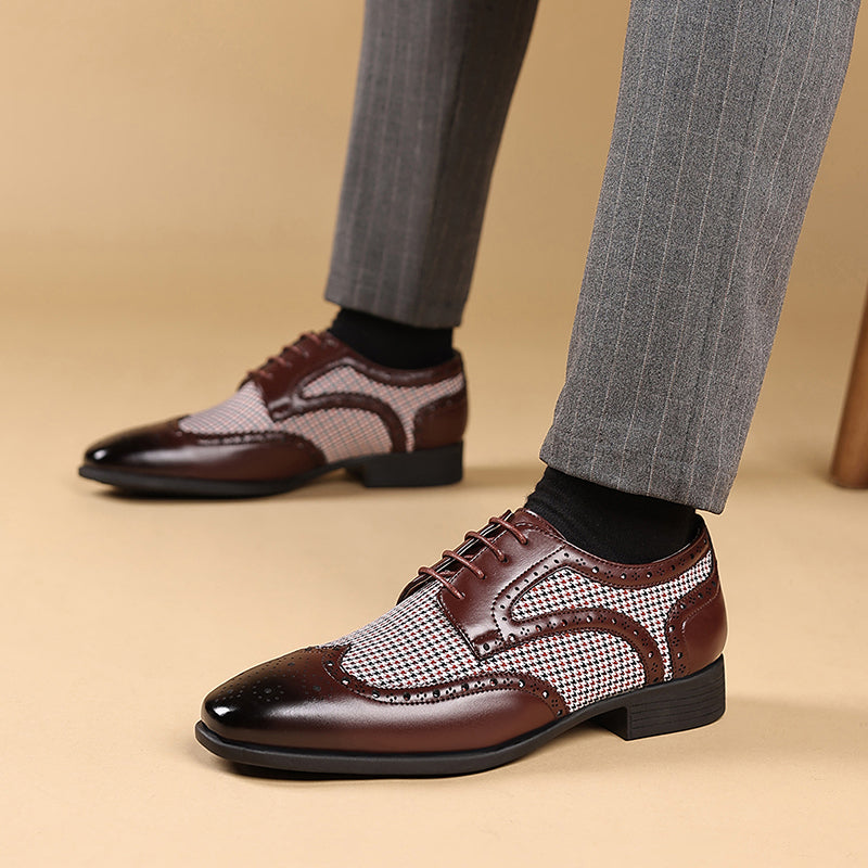 dark brown Men's Vintage Tweed Plaid 1920s Dress Shoes