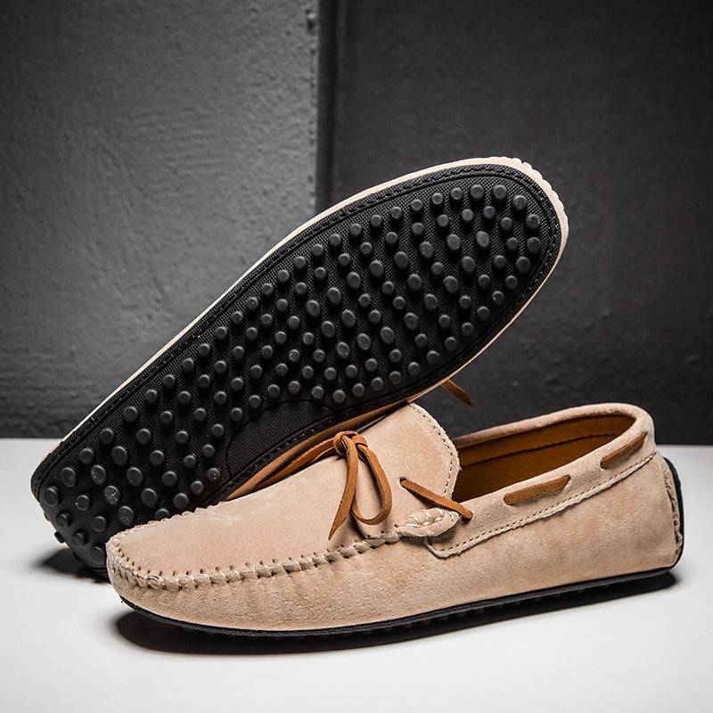 khaki Men's bow moccasins shoes anti-skid flat driving shoes