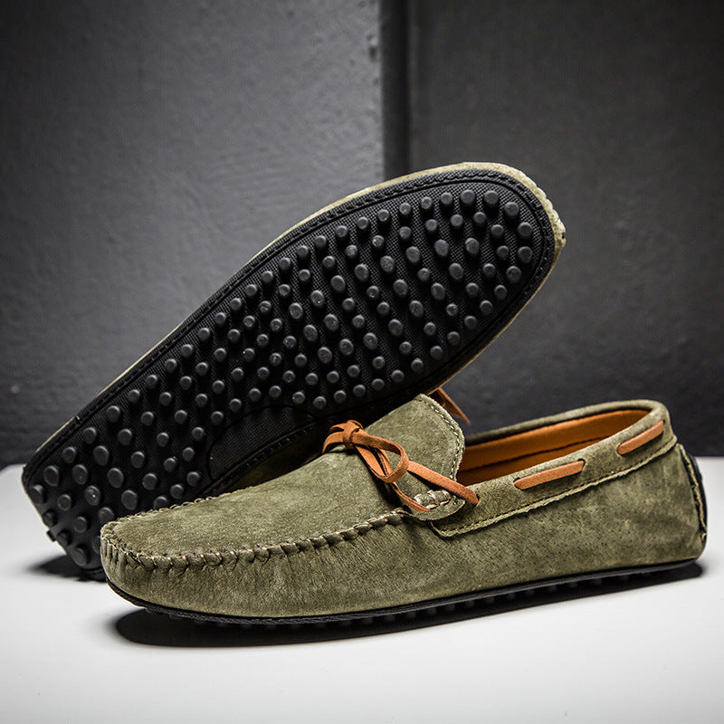 green Men's bow moccasins shoes anti-skid flat driving shoes