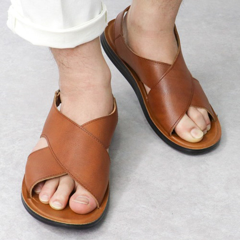 brown Men's adjustable velcro slingback sandals