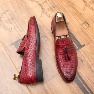 red Men's alligator tassels slip-ons