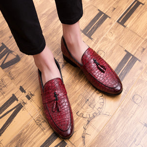 red Men's alligator tassels slip-ons