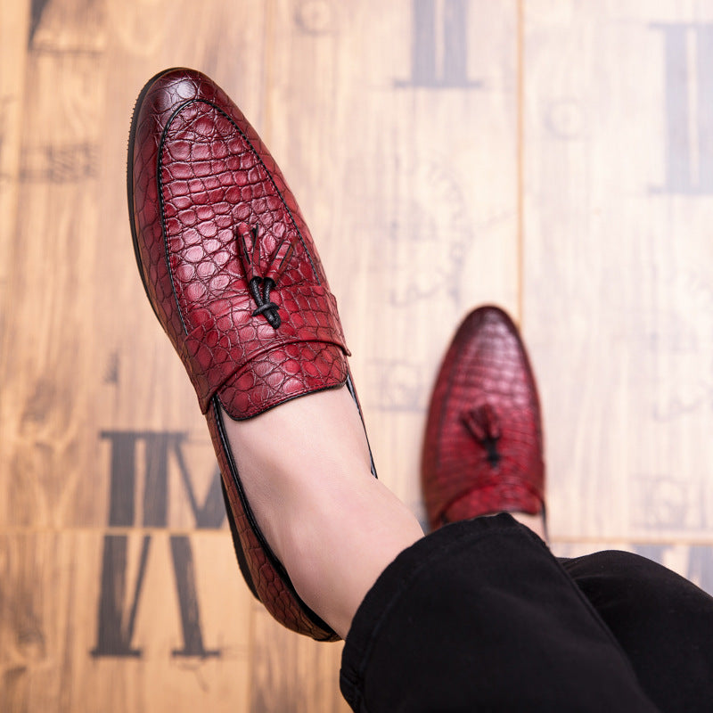 red Men's alligator tassels slip-ons
