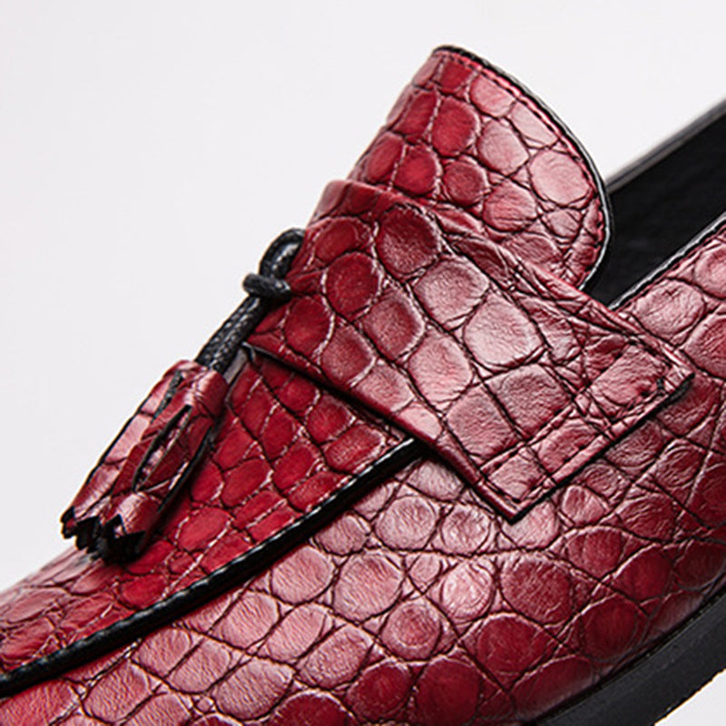 red Men's alligator tassels slip-ons