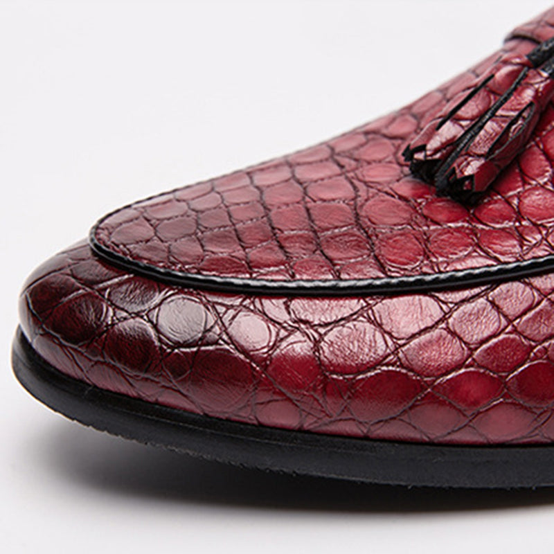 red Men's alligator tassels slip-ons