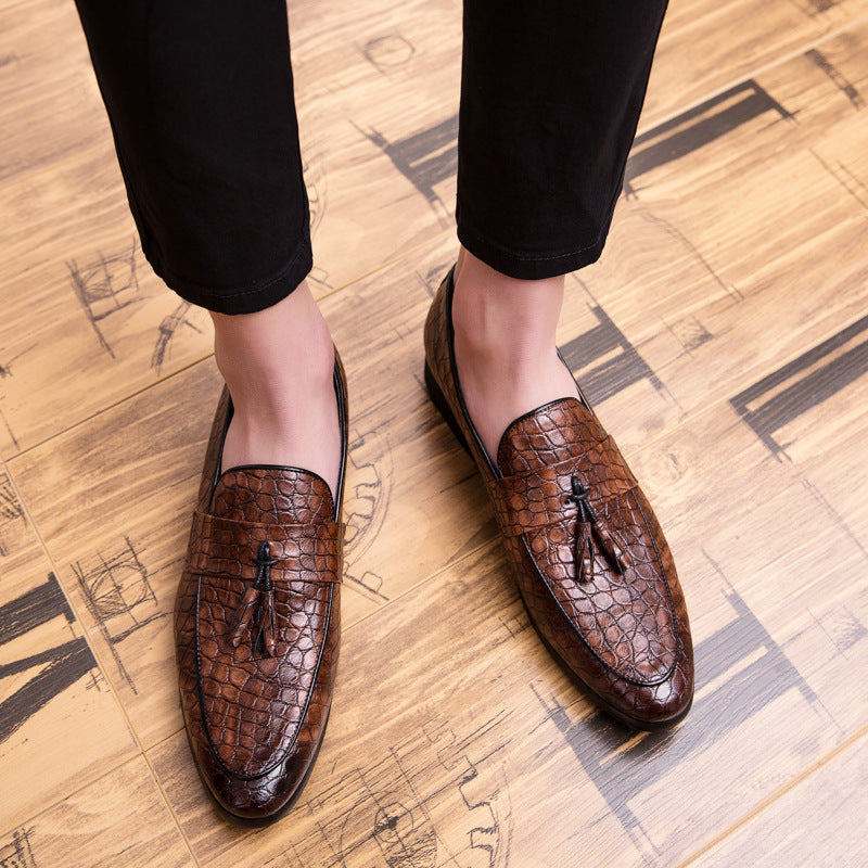 coffee Men's alligator tassels slip-ons