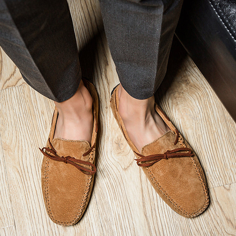 brown Men's bow moccasins shoes anti-skid flat driving shoes