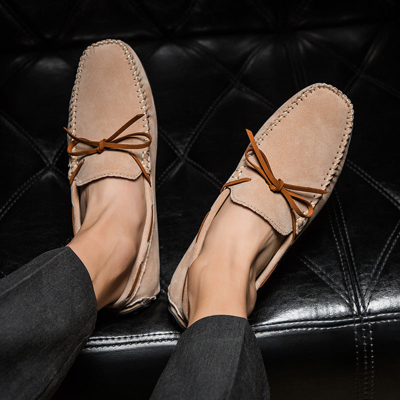 khaki Men's bow moccasins shoes anti-skid flat driving shoes