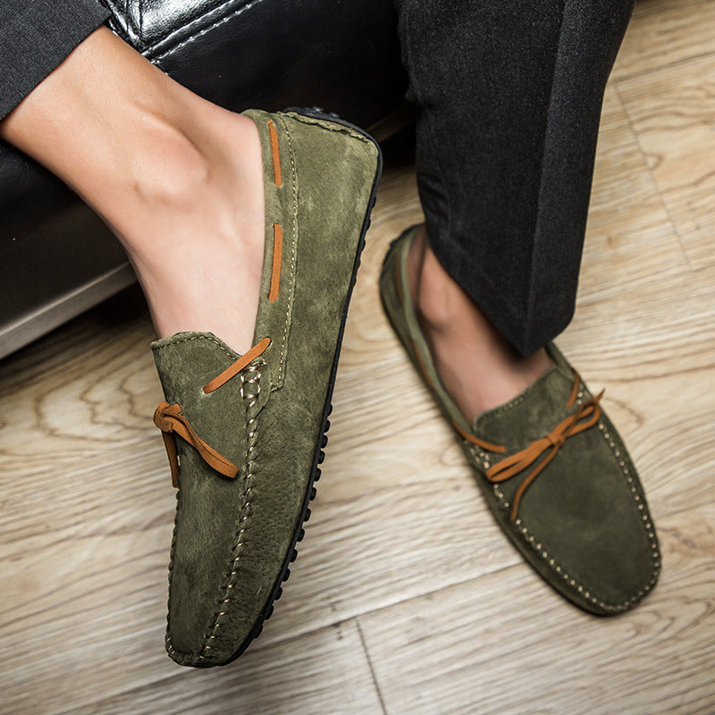 green Men's bow moccasins shoes anti-skid flat driving shoes