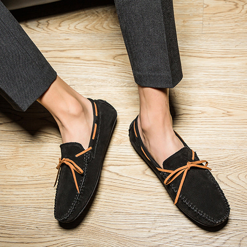 black Men's bow moccasins shoes anti-skid flat driving shoes