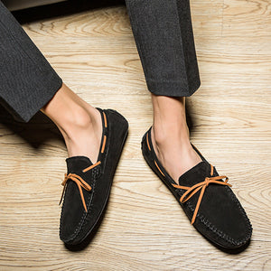 black Men's bow moccasins shoes anti-skid flat driving shoes